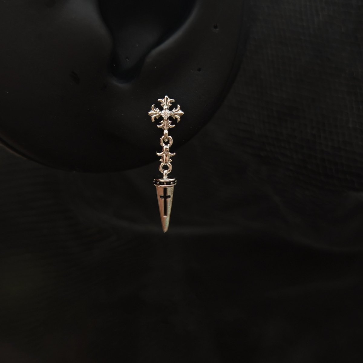 Titanium Cross Dagger Dangle CZ Piercing Stud | 1PC – Gothic Flat Back Labret | Ear Nose Body Jewelry - AKAK BODYJEWELRY-ear-tunnel