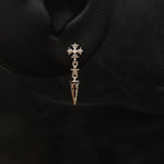 Titanium Cross Dagger Dangle CZ Piercing Stud | 1PC – Gothic Flat Back Labret | Ear Nose Body Jewelry - AKAK BODYJEWELRY-ear-tunnel