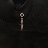 Titanium Cross Dagger Dangle CZ Piercing Stud | 1PC – Gothic Flat Back Labret | Ear Nose Body Jewelry - AKAK BODYJEWELRY-ear-tunnel