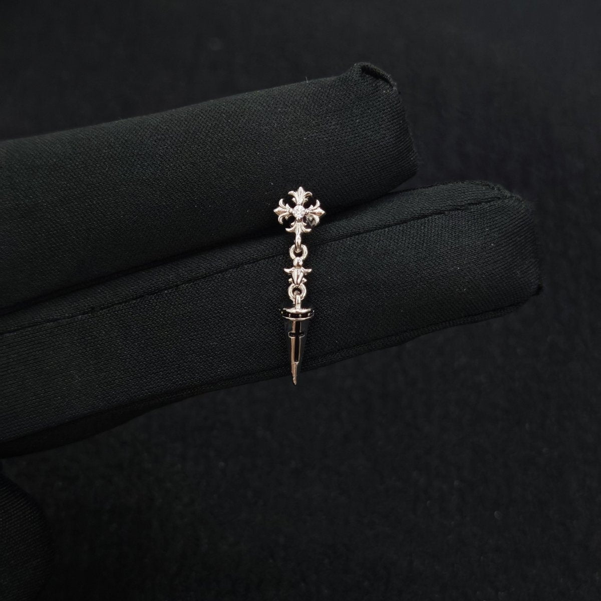 Titanium Cross Dagger Dangle CZ Piercing Stud | 1PC – Gothic Flat Back Labret | Ear Nose Body Jewelry - AKAK BODYJEWELRY-ear-tunnel