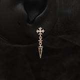 Titanium Cross Dagger Dangle CZ Piercing Stud | 1PC – Gothic Flat Back Labret | Ear Nose Body Jewelry - AKAK BODYJEWELRY-ear-tunnel