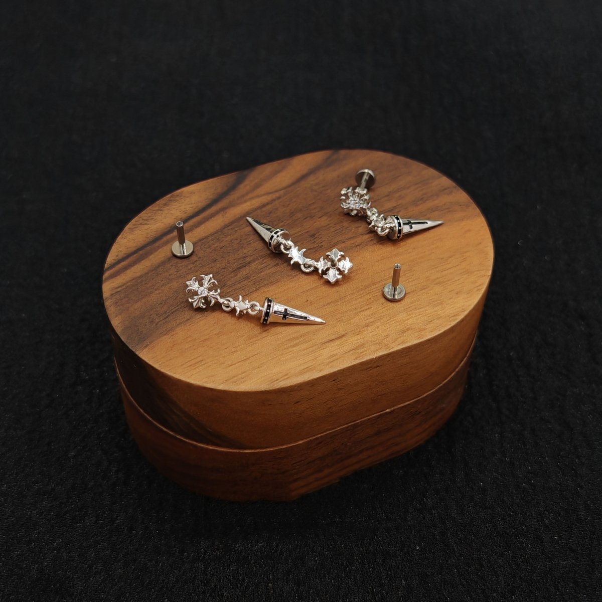 Titanium Cross Dagger Dangle CZ Piercing Stud | 1PC – Gothic Flat Back Labret | Ear Nose Body Jewelry - AKAK BODYJEWELRY-ear-tunnel
