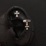 Titanium Cross & Safety Pin Cross CZ Piercing Stud | 1PC – Flat Back Labret | Ear Nose Body Jewelry - AKAK BODYJEWELRY-ear-tunnel