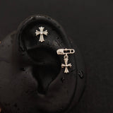 Titanium Cross & Safety Pin Cross CZ Piercing Stud | 1PC – Flat Back Labret | Ear Nose Body Jewelry - AKAK BODYJEWELRY-ear-tunnel