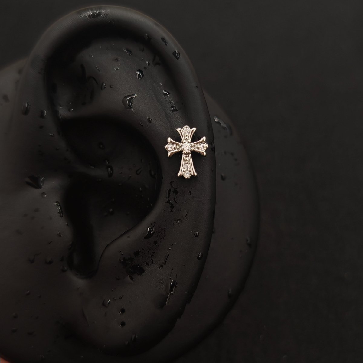 Titanium Cross & Safety Pin Cross CZ Piercing Stud | 1PC – Flat Back Labret | Ear Nose Body Jewelry - AKAK BODYJEWELRY-ear-tunnel