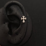 Titanium Cross & Safety Pin Cross CZ Piercing Stud | 1PC – Flat Back Labret | Ear Nose Body Jewelry - AKAK BODYJEWELRY-ear-tunnel
