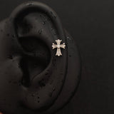 Titanium Cross & Safety Pin Cross CZ Piercing Stud | 1PC – Flat Back Labret | Ear Nose Body Jewelry - AKAK BODYJEWELRY-ear-tunnel