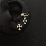 Titanium Cross & Safety Pin Cross CZ Piercing Stud | 1PC – Flat Back Labret | Ear Nose Body Jewelry - AKAK BODYJEWELRY-ear-tunnel