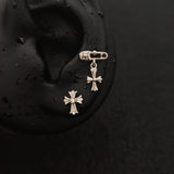 Titanium Cross & Safety Pin Cross CZ Piercing Stud | 1PC – Flat Back Labret | Ear Nose Body Jewelry - AKAK BODYJEWELRY-ear-tunnel