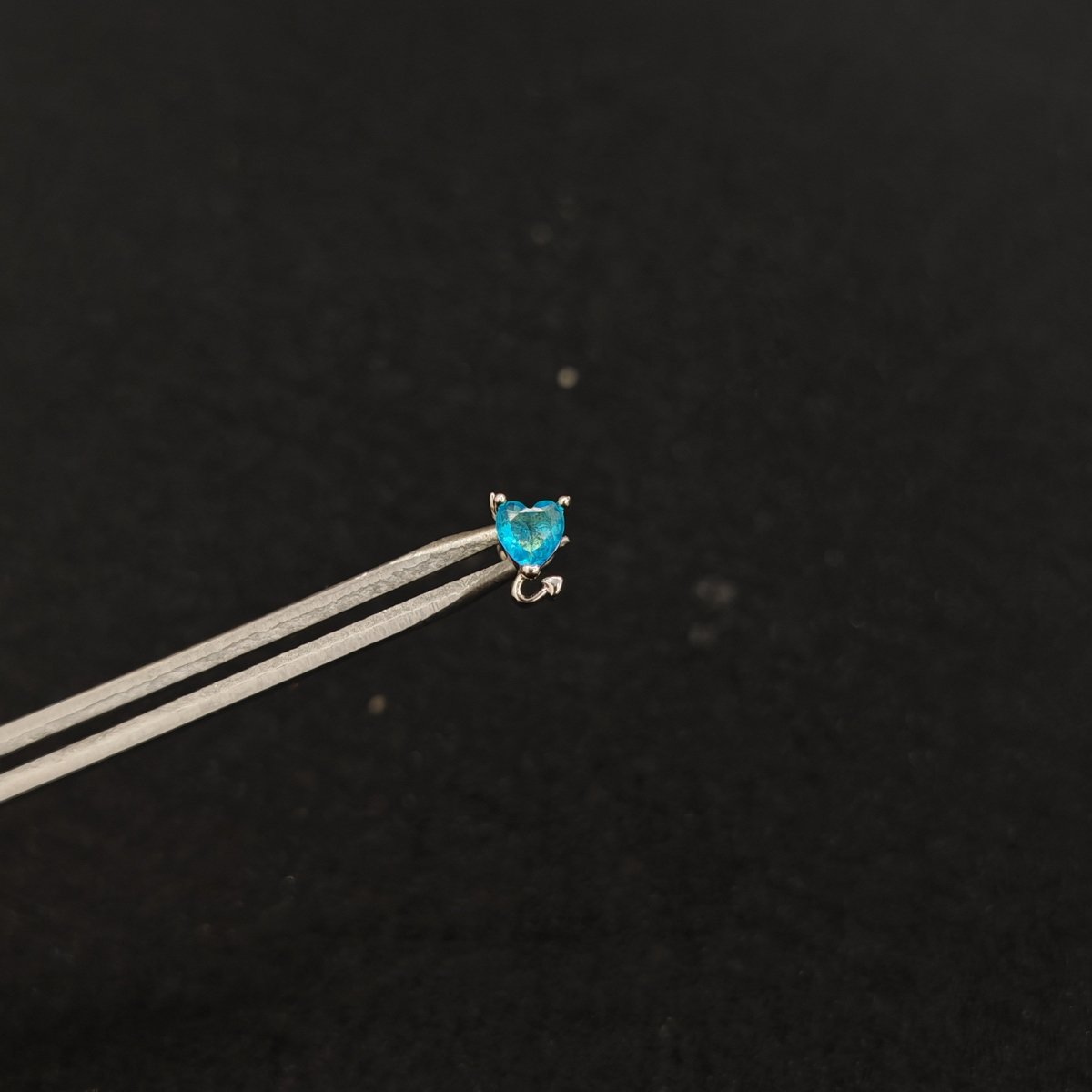 Titanium Devil Heart CZ Piercing Stud | 1PC – Blue / White / Pink / Black | Ear Nose Body Jewelry - AKAK BODYJEWELRY-ear-tunnel