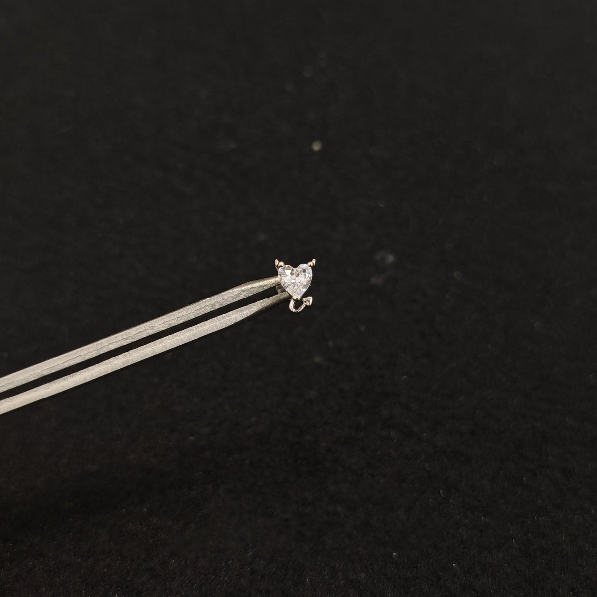 Titanium Devil Heart CZ Piercing Stud | 1PC – Blue / White / Pink / Black | Ear Nose Body Jewelry - AKAK BODYJEWELRY-ear-tunnel