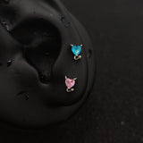 Titanium Devil Heart CZ Piercing Stud | 1PC – Blue / White / Pink / Black | Ear Nose Body Jewelry - AKAK BODYJEWELRY-ear-tunnel