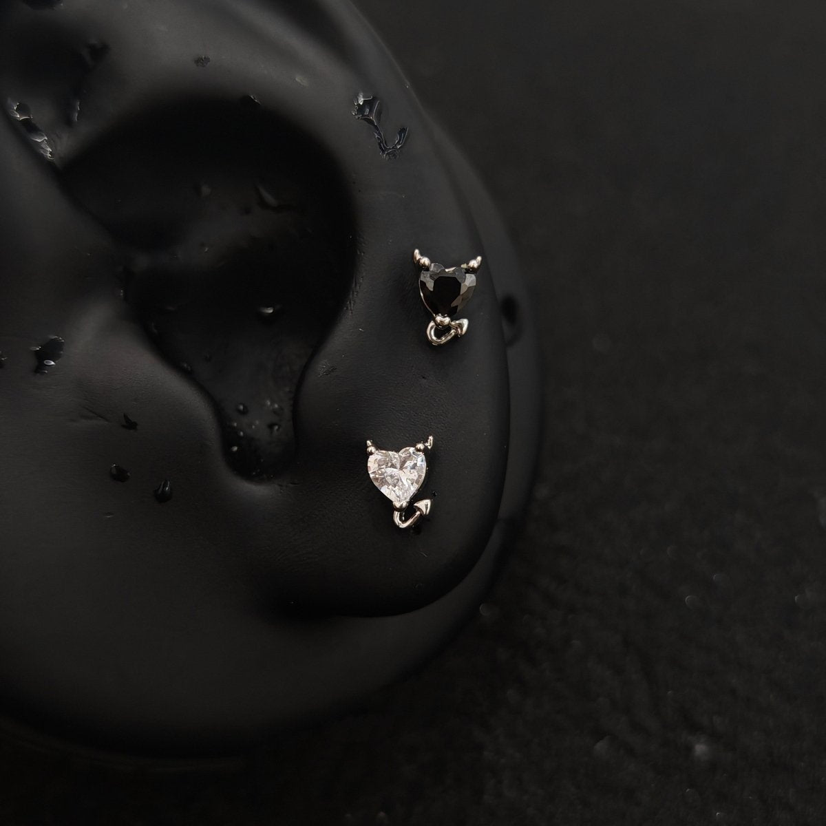 Titanium Devil Heart CZ Piercing Stud | 1PC – Blue / White / Pink / Black | Ear Nose Body Jewelry - AKAK BODYJEWELRY-ear-tunnel