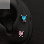 Titanium Devil Heart CZ Piercing Stud | 1PC – Blue / White / Pink / Black | Ear Nose Body Jewelry - AKAK BODYJEWELRY-ear-tunnel