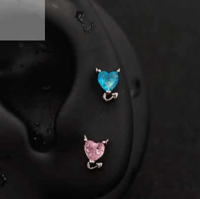 Titanium Devil Heart CZ Piercing Stud | 1PC – Blue / White / Pink / Black | Ear Nose Body Jewelry - AKAK BODYJEWELRY-ear-tunnel