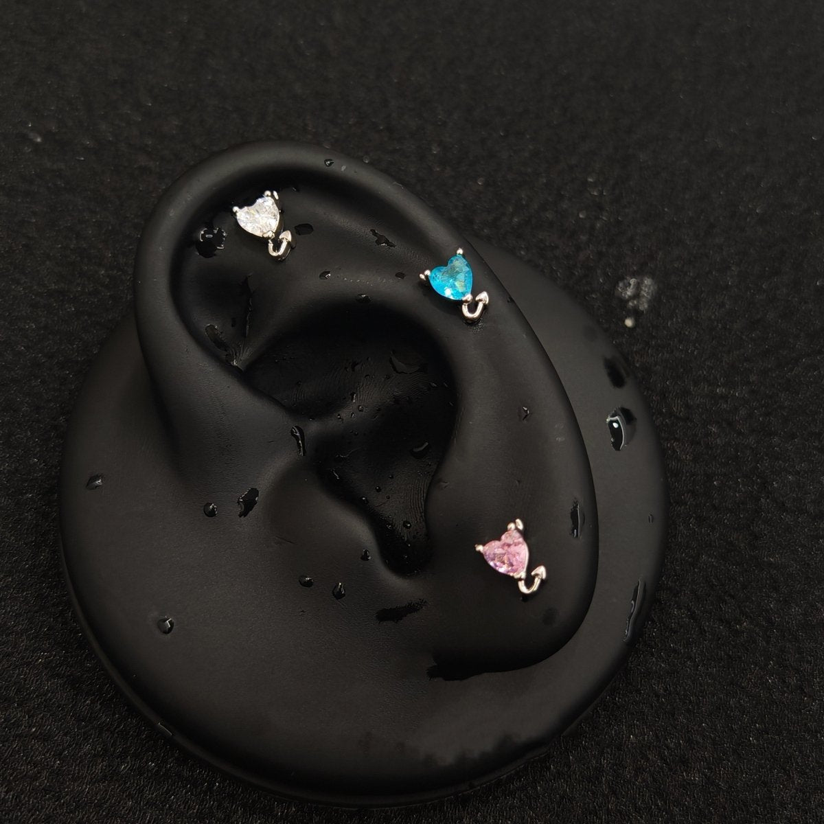 Titanium Devil Heart CZ Piercing Stud | 1PC – Blue / White / Pink / Black | Ear Nose Body Jewelry - AKAK BODYJEWELRY-ear-tunnel