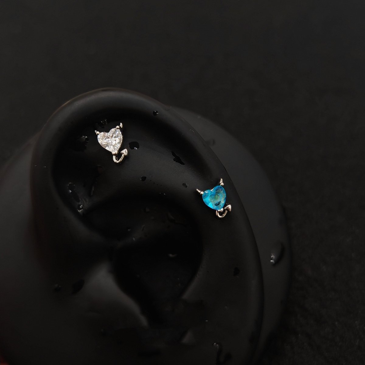 Titanium Devil Heart CZ Piercing Stud | 1PC – Blue / White / Pink / Black | Ear Nose Body Jewelry - AKAK BODYJEWELRY-ear-tunnel