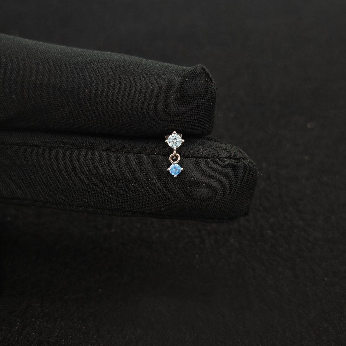 Titanium Dual CZ Dangle Piercing Stud – Blue / Purple / Red | Ear Nose Body Jewelry - AKAK BODYJEWELRY-ear-tunnel