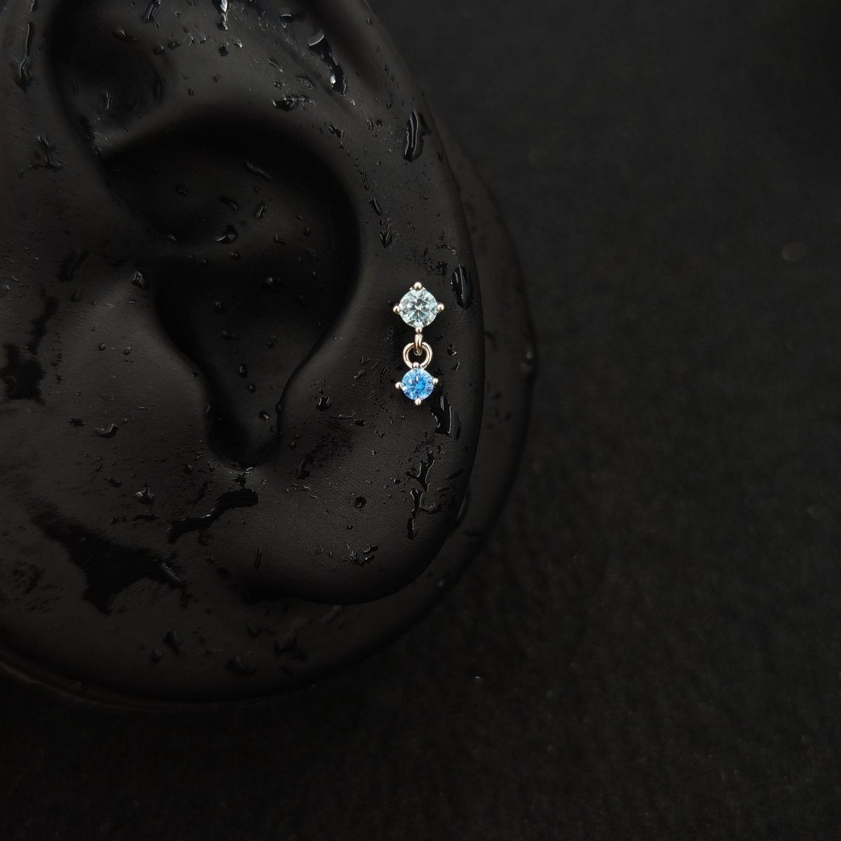 Titanium Dual CZ Dangle Piercing Stud – Blue / Purple / Red | Ear Nose Body Jewelry - AKAK BODYJEWELRY-ear-tunnel