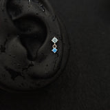Titanium Dual CZ Dangle Piercing Stud – Blue / Purple / Red | Ear Nose Body Jewelry - AKAK BODYJEWELRY-ear-tunnel