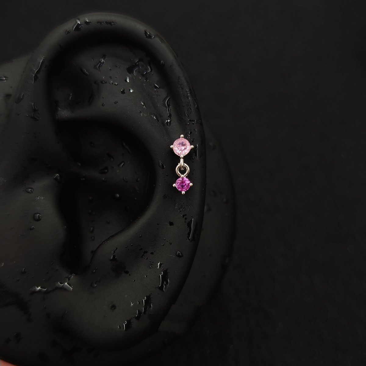 Titanium Dual CZ Dangle Piercing Stud – Blue / Purple / Red | Ear Nose Body Jewelry - AKAK BODYJEWELRY-ear-tunnel