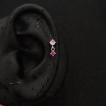 Titanium Dual CZ Dangle Piercing Stud – Blue / Purple / Red | Ear Nose Body Jewelry - AKAK BODYJEWELRY-ear-tunnel