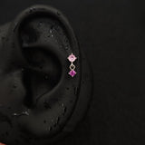 Titanium Dual CZ Dangle Piercing Stud – Blue / Purple / Red | Ear Nose Body Jewelry - AKAK BODYJEWELRY-ear-tunnel