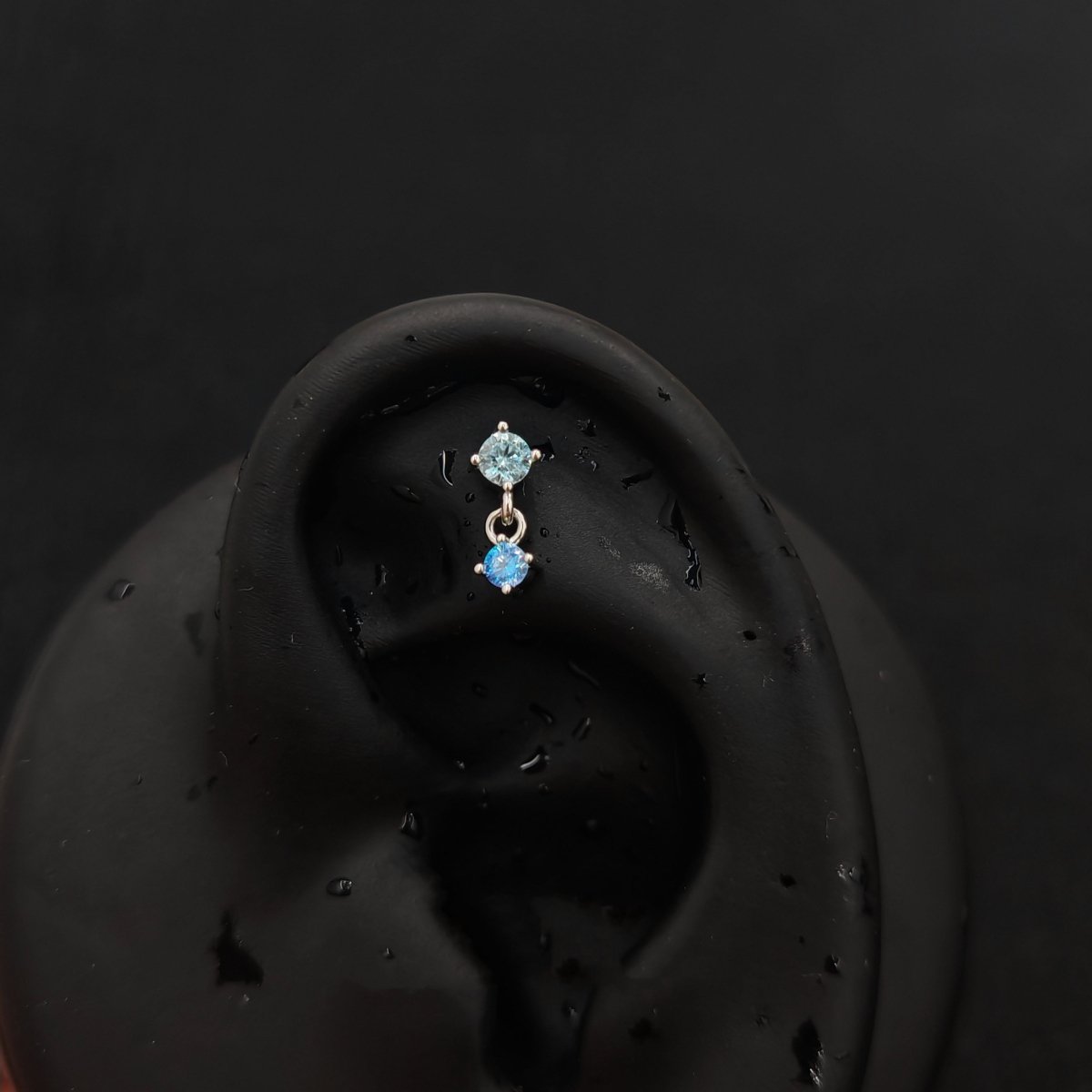 Titanium Dual CZ Dangle Piercing Stud – Blue / Purple / Red | Ear Nose Body Jewelry - AKAK BODYJEWELRY-ear-tunnel