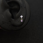 Titanium Dual CZ Dangle Piercing Stud – Blue / Purple / Red | Ear Nose Body Jewelry - AKAK BODYJEWELRY-ear-tunnel