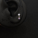 Titanium Dual CZ Dangle Piercing Stud – Blue / Purple / Red | Ear Nose Body Jewelry - AKAK BODYJEWELRY-ear-tunnel
