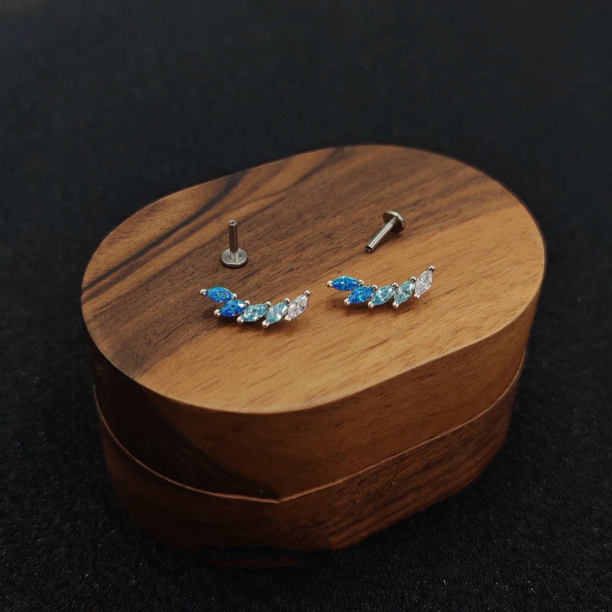 Titanium Feather CZ Piercing Stud | 1PC – Flat Back Labret | Ear Nose Body Jewelry - AKAK BODYJEWELRY-ear-tunnel