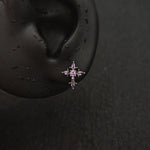 Titanium Fleur-de-Lis Cross CZ Piercing Stud | 1PC – Flat Back Labret | Ear Nose Body Jewelry - AKAK BODYJEWELRY-ear-tunnel