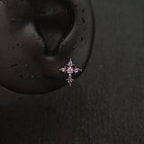 Titanium Fleur-de-Lis Cross CZ Piercing Stud | 1PC – Flat Back Labret | Ear Nose Body Jewelry - AKAK BODYJEWELRY-ear-tunnel