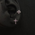 Titanium Fleur-de-Lis Cross CZ Piercing Stud | 1PC – Flat Back Labret | Ear Nose Body Jewelry - AKAK BODYJEWELRY-ear-tunnel
