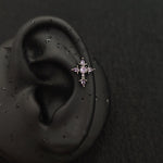 Titanium Fleur-de-Lis Cross CZ Piercing Stud | 1PC – Flat Back Labret | Ear Nose Body Jewelry - AKAK BODYJEWELRY-ear-tunnel