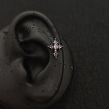 Titanium Fleur-de-Lis Cross CZ Piercing Stud | 1PC – Flat Back Labret | Ear Nose Body Jewelry - AKAK BODYJEWELRY-ear-tunnel