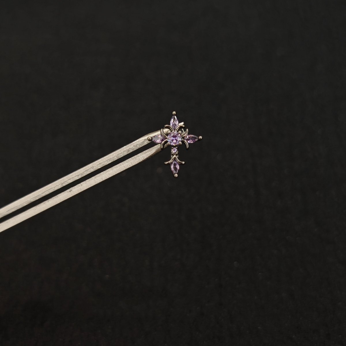 Titanium Fleur-de-Lis Cross CZ Piercing Stud | 1PC – Flat Back Labret | Ear Nose Body Jewelry - AKAK BODYJEWELRY-ear-tunnel