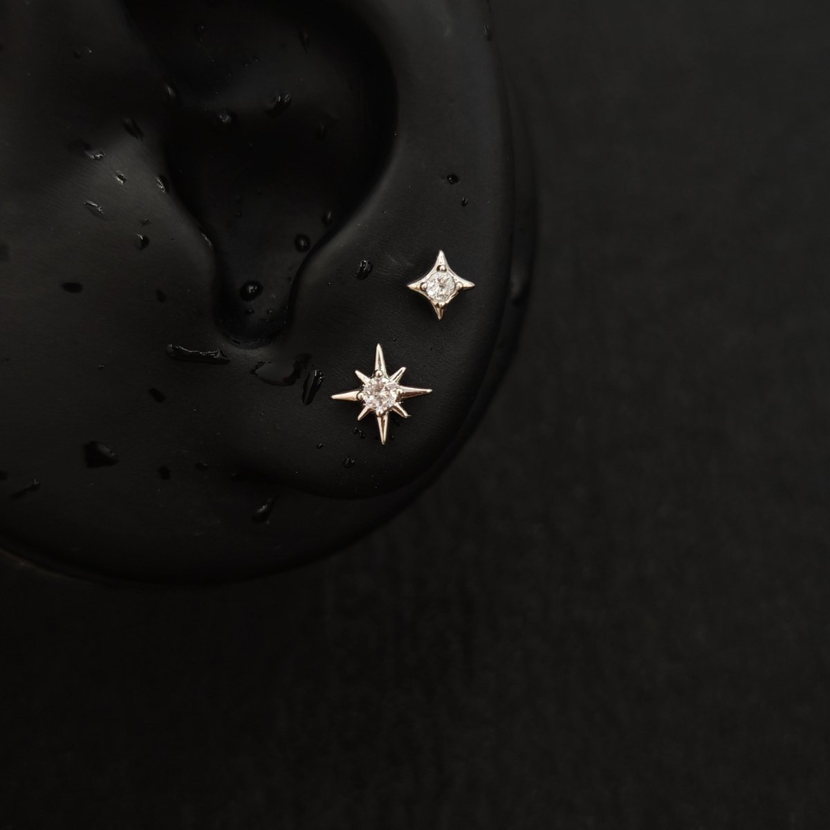 Titanium North Star & Four-Point Star CZ Piercing Stud| 1PC – Flat Back Labret | Ear Nose Body Jewelry - AKAK BODYJEWELRY-ear-tunnel