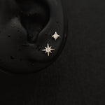 Titanium North Star & Four-Point Star CZ Piercing Stud| 1PC – Flat Back Labret | Ear Nose Body Jewelry - AKAK BODYJEWELRY-ear-tunnel