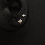 Titanium North Star & Four-Point Star CZ Piercing Stud| 1PC – Flat Back Labret | Ear Nose Body Jewelry - AKAK BODYJEWELRY-ear-tunnel
