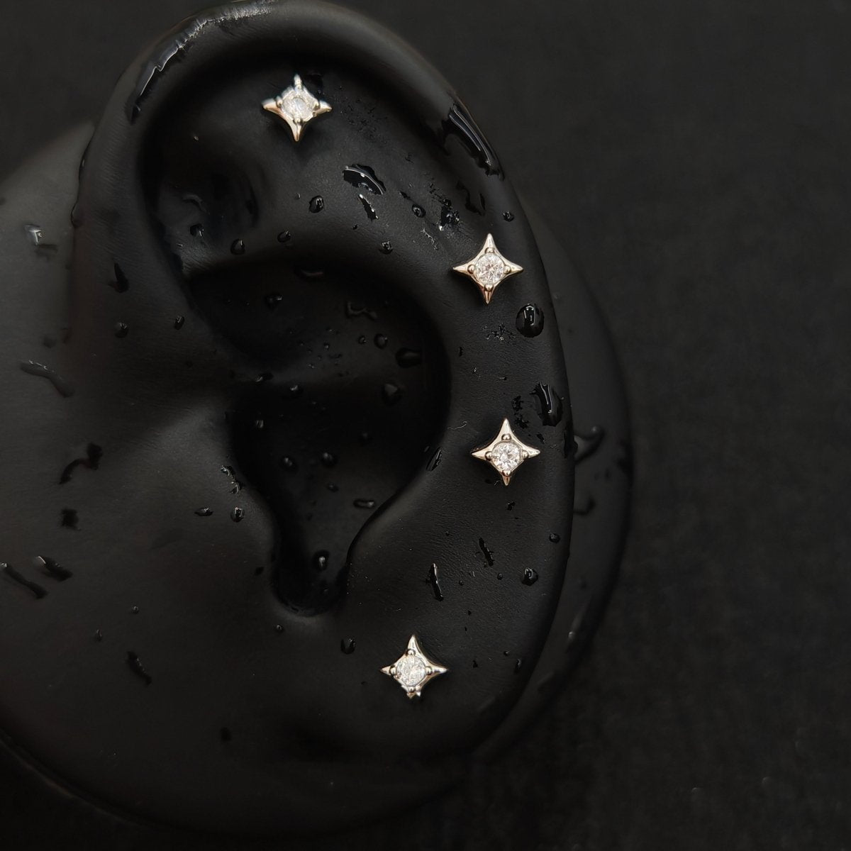 Titanium North Star & Four-Point Star CZ Piercing Stud| 1PC – Flat Back Labret | Ear Nose Body Jewelry - AKAK BODYJEWELRY-ear-tunnel