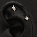Titanium North Star & Four-Point Star CZ Piercing Stud| 1PC – Flat Back Labret | Ear Nose Body Jewelry - AKAK BODYJEWELRY-ear-tunnel