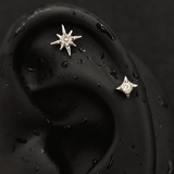 Titanium North Star & Four-Point Star CZ Piercing Stud| 1PC – Flat Back Labret | Ear Nose Body Jewelry - AKAK BODYJEWELRY-ear-tunnel