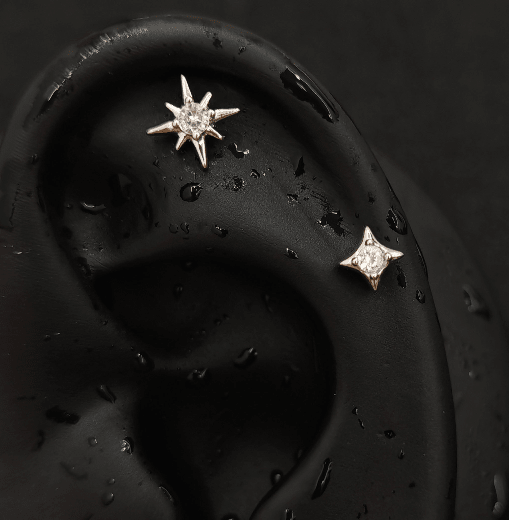 Titanium North Star & Four-Point Star CZ Piercing Stud| 1PC – Flat Back Labret | Ear Nose Body Jewelry - AKAK BODYJEWELRY-ear-tunnel