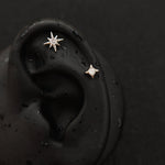 Titanium North Star & Four-Point Star CZ Piercing Stud| 1PC – Flat Back Labret | Ear Nose Body Jewelry - AKAK BODYJEWELRY-ear-tunnel