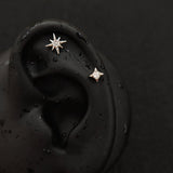 Titanium North Star & Four-Point Star CZ Piercing Stud| 1PC – Flat Back Labret | Ear Nose Body Jewelry - AKAK BODYJEWELRY-ear-tunnel