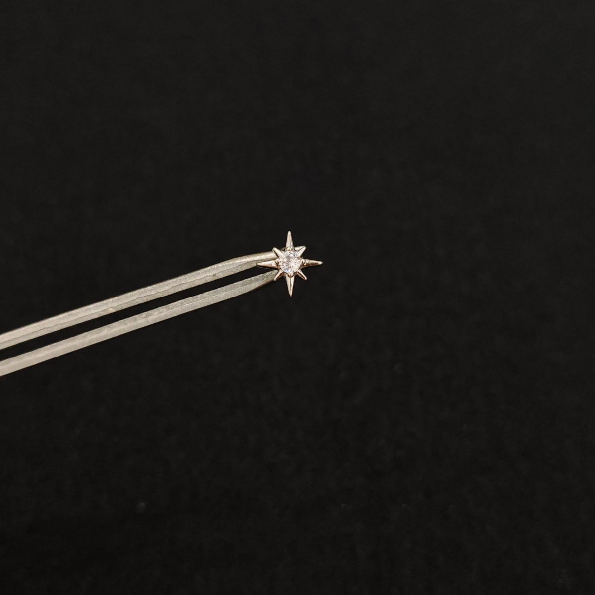 Titanium North Star & Four-Point Star CZ Piercing Stud| 1PC – Flat Back Labret | Ear Nose Body Jewelry - AKAK BODYJEWELRY-ear-tunnel