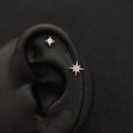 Titanium North Star & Four-Point Star CZ Piercing Stud| 1PC – Flat Back Labret | Ear Nose Body Jewelry - AKAK BODYJEWELRY-ear-tunnel