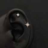 Titanium North Star & Four-Point Star CZ Piercing Stud| 1PC – Flat Back Labret | Ear Nose Body Jewelry - AKAK BODYJEWELRY-ear-tunnel