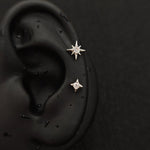 Titanium North Star & Four-Point Star CZ Piercing Stud| 1PC – Flat Back Labret | Ear Nose Body Jewelry - AKAK BODYJEWELRY-ear-tunnel